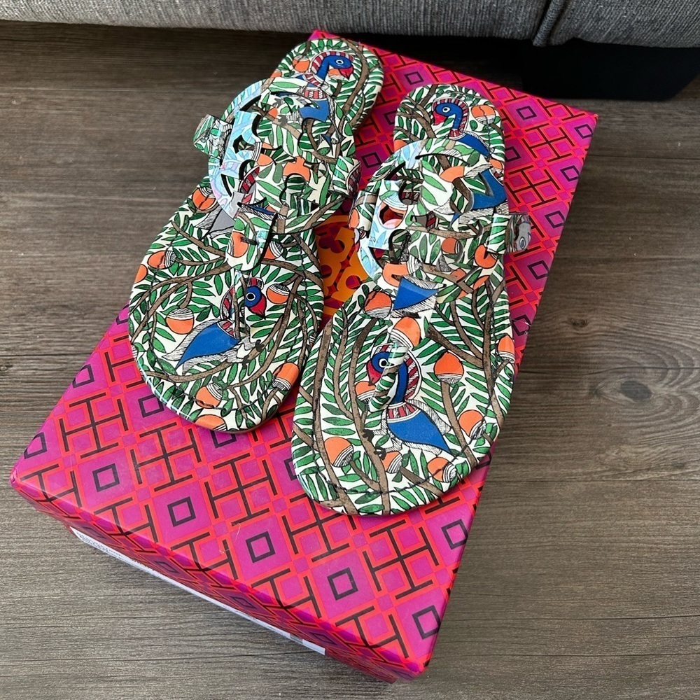 Tory Burch Miller Printed Patent Leather Sandal Orange Something Wild Size 6.5